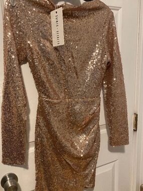 Rose Gold Sequin Long Sleeve Mini Dress